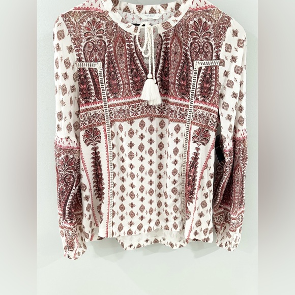 NWT Lucky Brand Border Print Peasant Top Orange Size Small - Picture 6 of 9